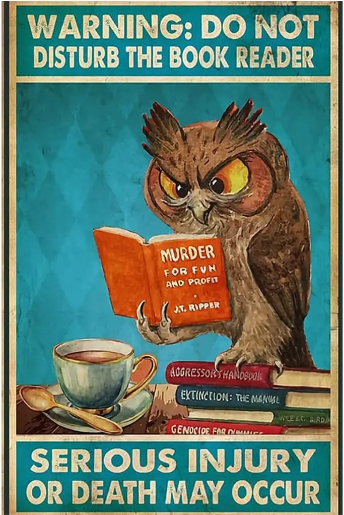Metal Sign Warning Do Not Disturb The Book Reader Retro Metal Tin Sign for Home Coffee Wall Decor 8x12 Inch sign