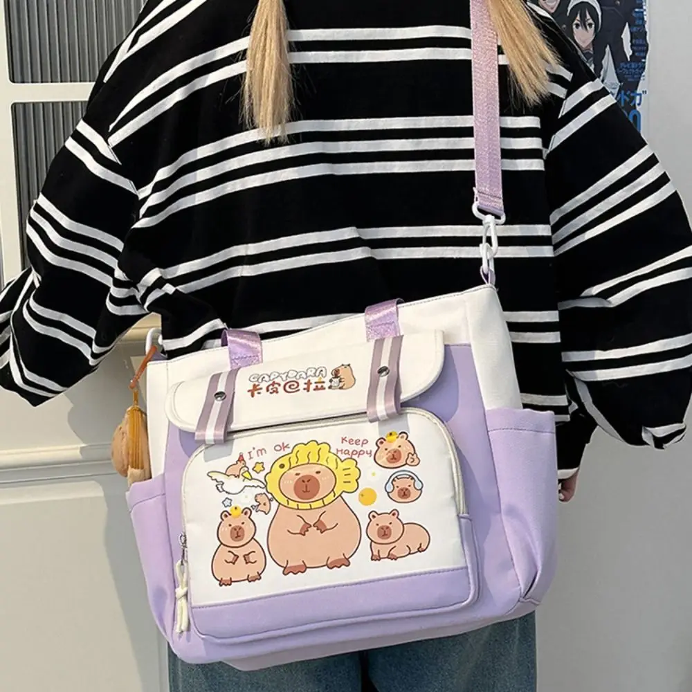 

Lovely Japanese Style Capybara Book Bag Harajuku Causal Canvas Tote Bag Adjustable Strap Nylon Students School Bag Daily