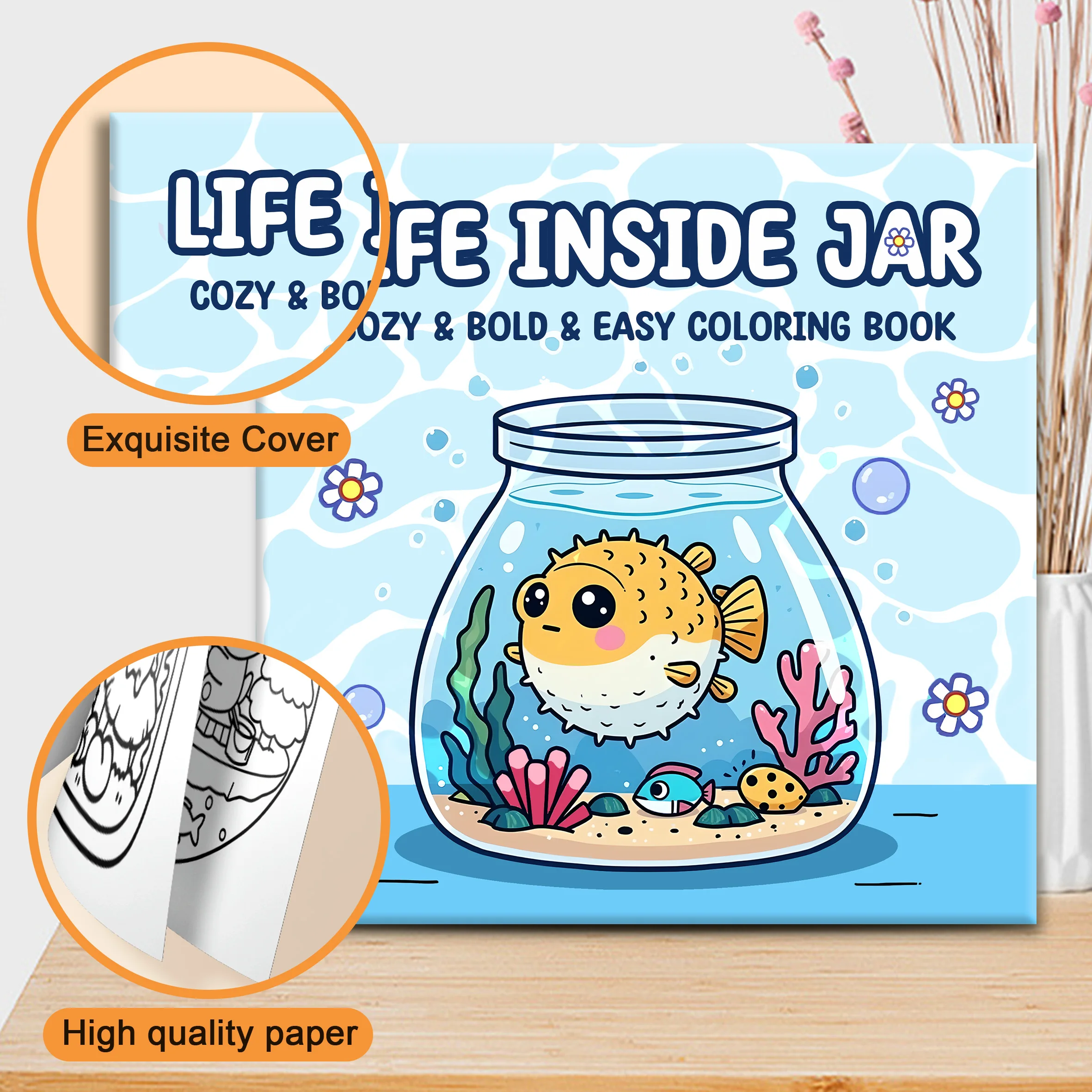 LIFE INSIDE JAR Bold-easy Patterns Coloring Book for Adults Cute Drawing Book Perfect Gift for Party and Birthday