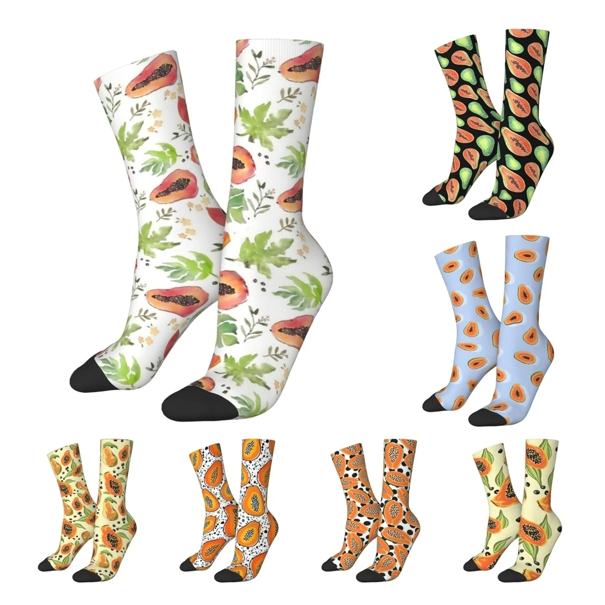 Crazy Design Papaya Tropical Fruit Pattern Sports Socks Polyester Long Socks for Women Men Breathable