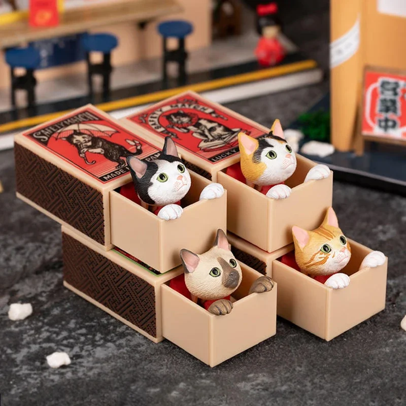 Kawaii Kitty in Minibox Gashapon ديكور سطح المكتب ، تمثال كيتي ياباني ، ديكور سطح مكتب صغير ، هدية عيد ميلاد للأطفال ، Kawaii