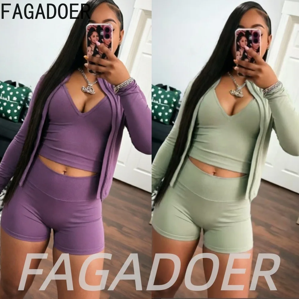 

FAGADOER Women High Quality Yoga Bodycon Shorts Three Peice Sets Casual Outdoor Running Sports Outfits Summer Fitness Suits New