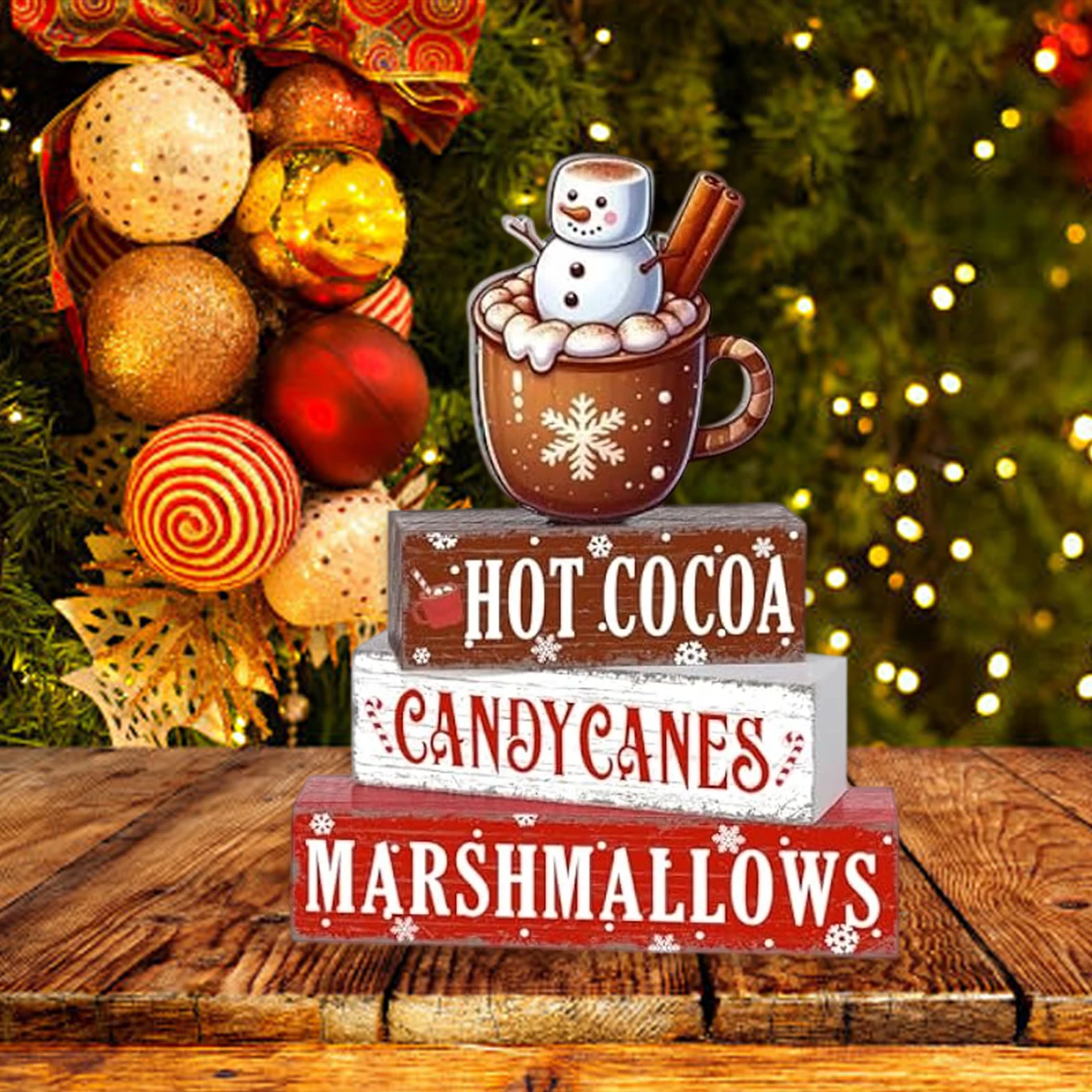 4Pcs Christmas Table Centerpiece Creative Wooden Holiday Tiered Tray Decorations for Home Office Party