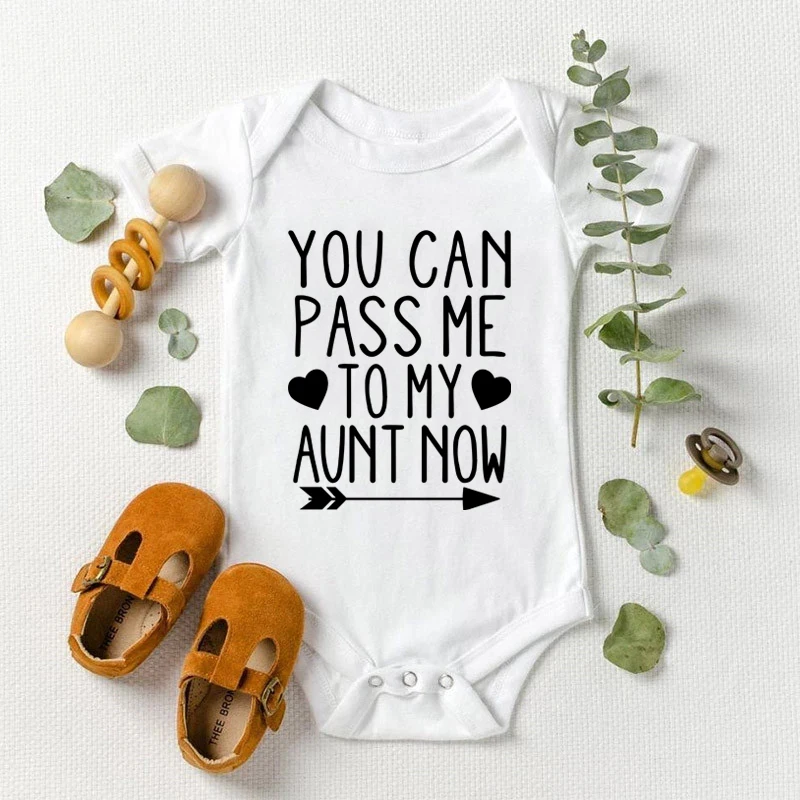 Please Pass Me To My Aunt Print Newborn Romper Infant Clothes Summer Baby Boy Girl Short Sleeve Bodysuit Love Aunt Best Present
