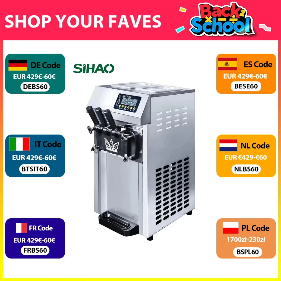 

VEVOR Commercial Soft Serve Ice Cream Machine - Pre-Cooling System, 18L/H Portable High Capacity for Food Trucks & Dessert Shops