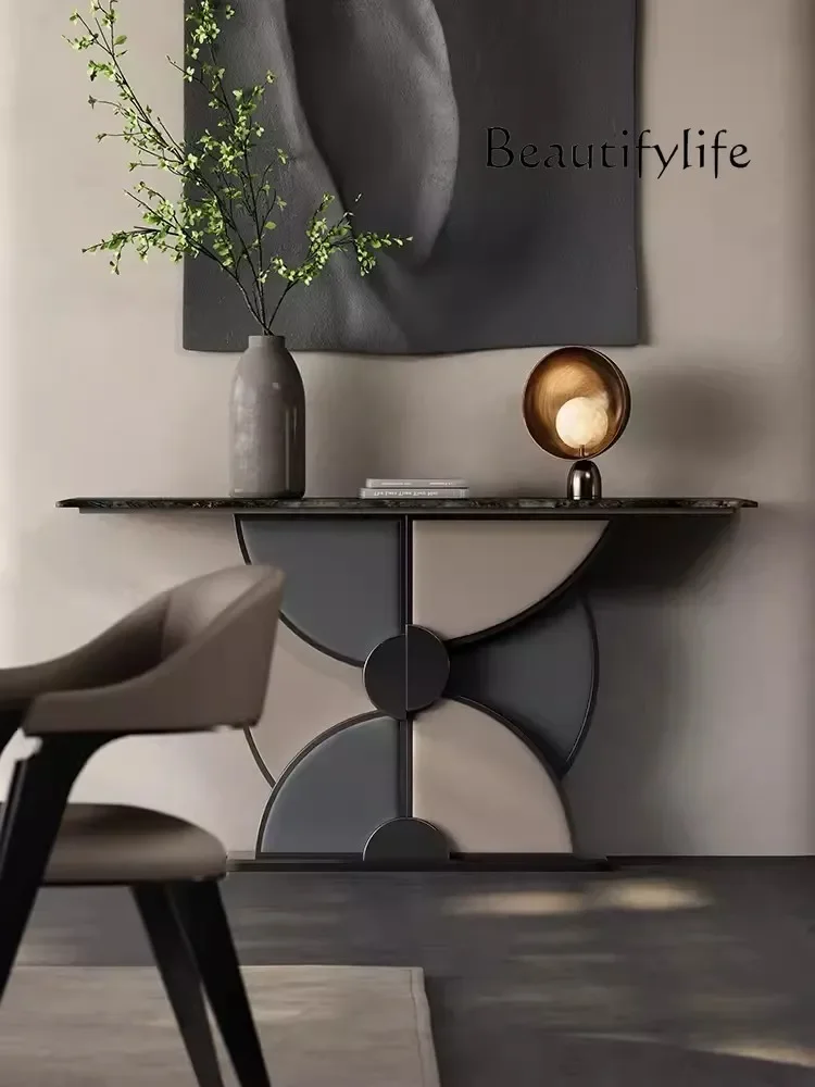 

c Entrance table Natural marble foyer bar case Light luxury Italian minimalist entry Living room Entrance table
