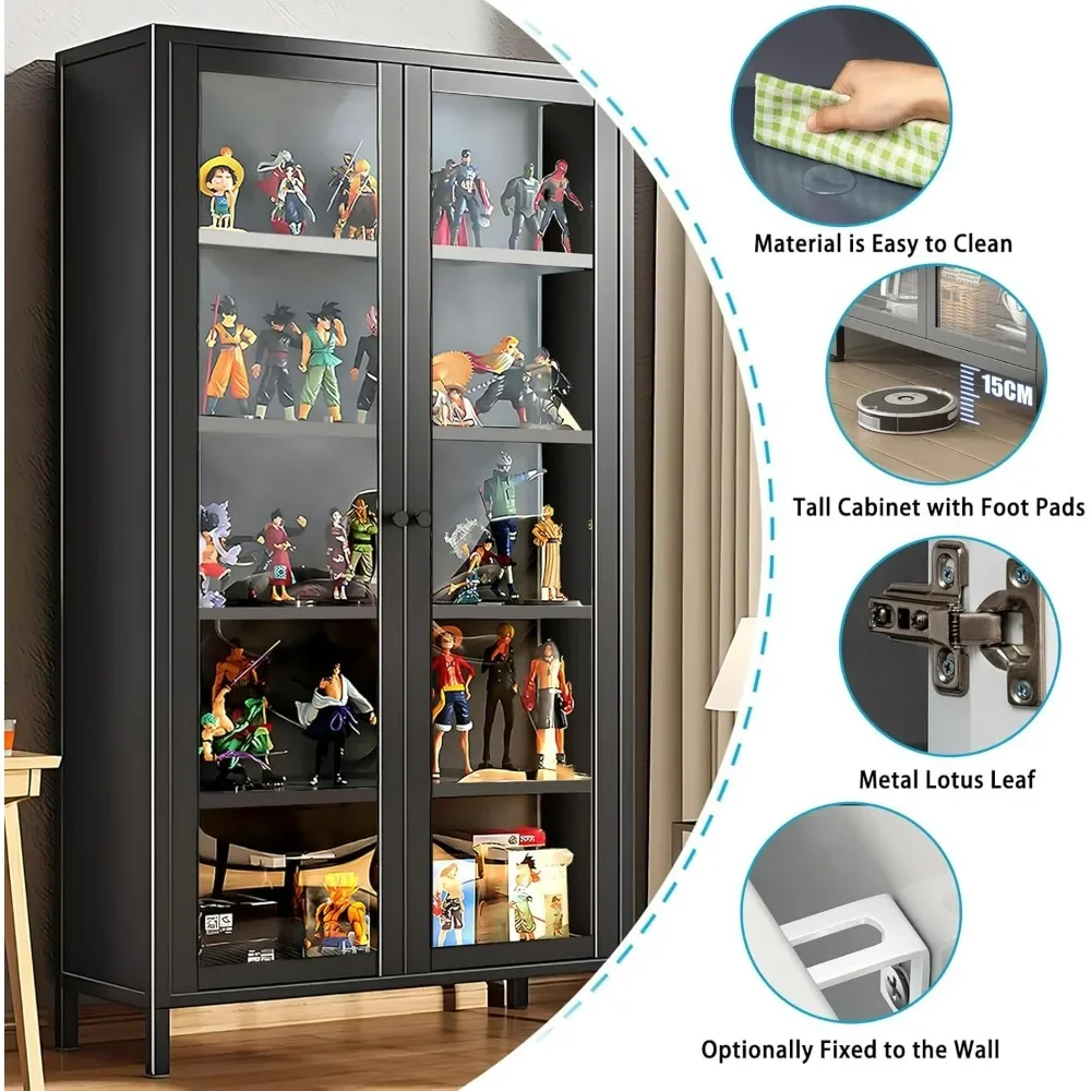 Display Cabinet, with Tempered Glass Door and 4 Adjustable Shelves, Large Metal Storage Cabinet Collectibles Toy Display Case