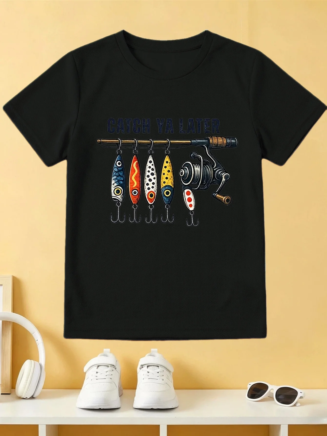 Catch Ya Later Fishing Lure Tee Vintage Fishing Rod Graphic Print Boys Girls Family Matching Cotton Short Sleeve Children Tshirt