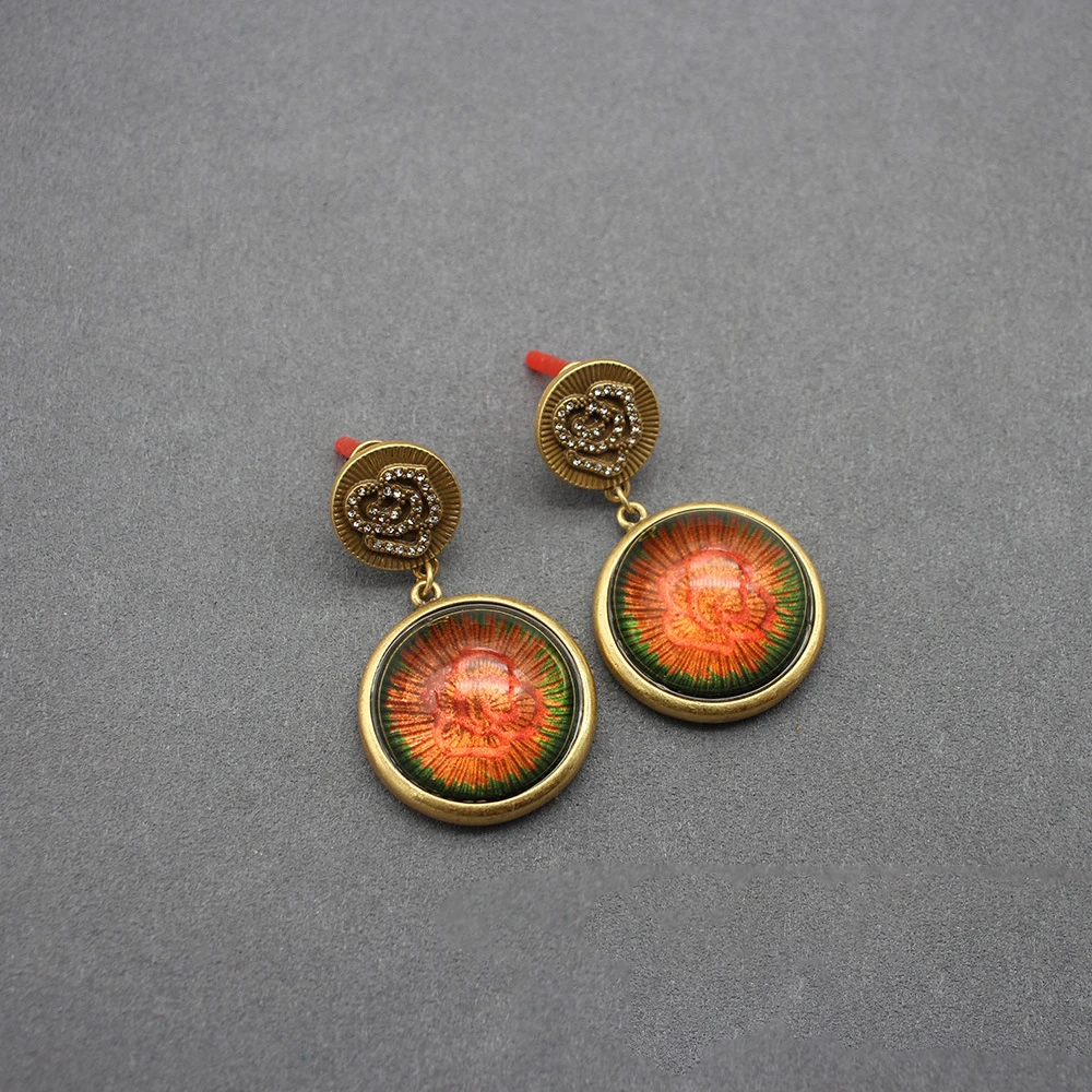 Rose flowers glazed handmade earring grgeous lady summer romance jewelry