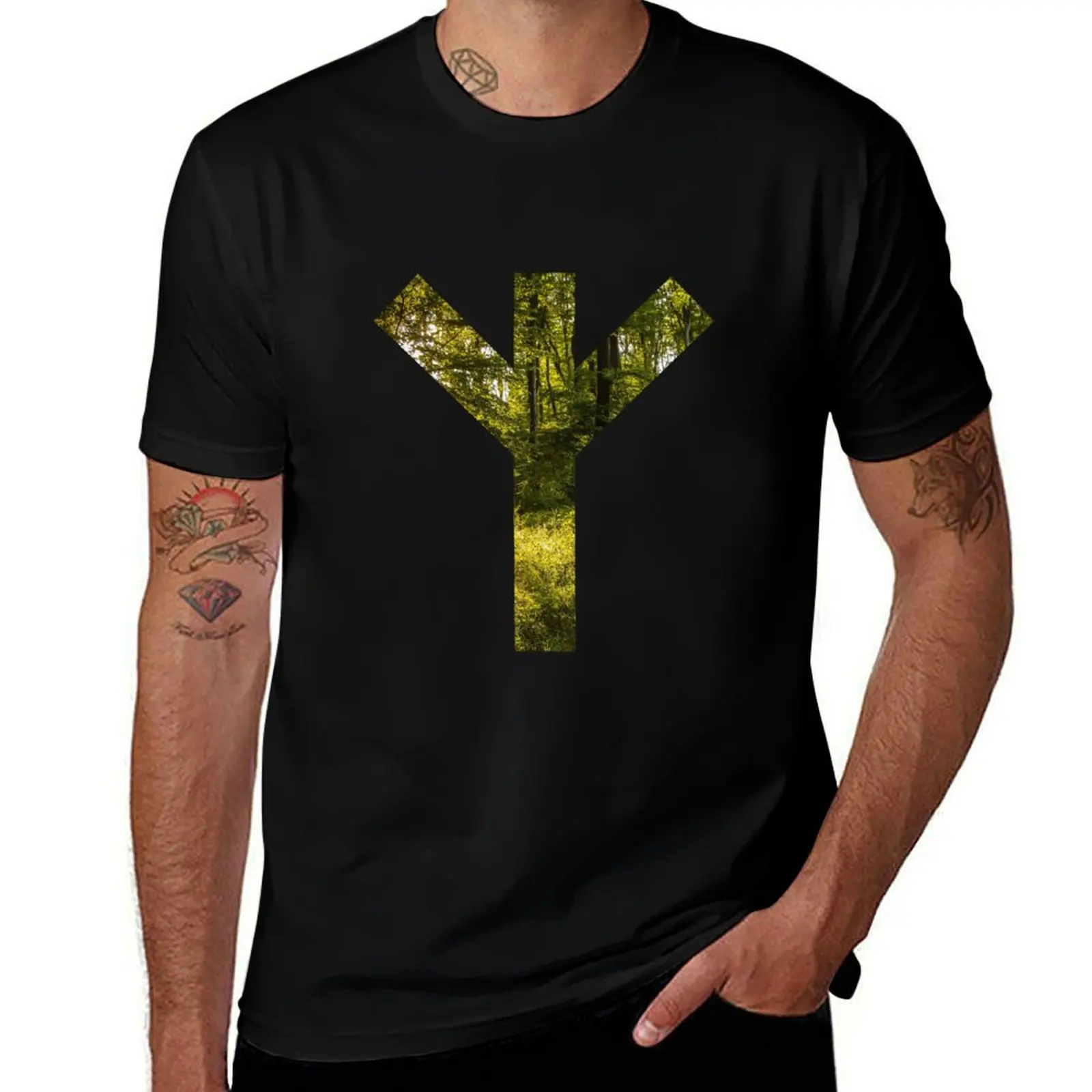 Algiz Forest Rune Symbol T-Shirt High Quality Durable T-Shirt