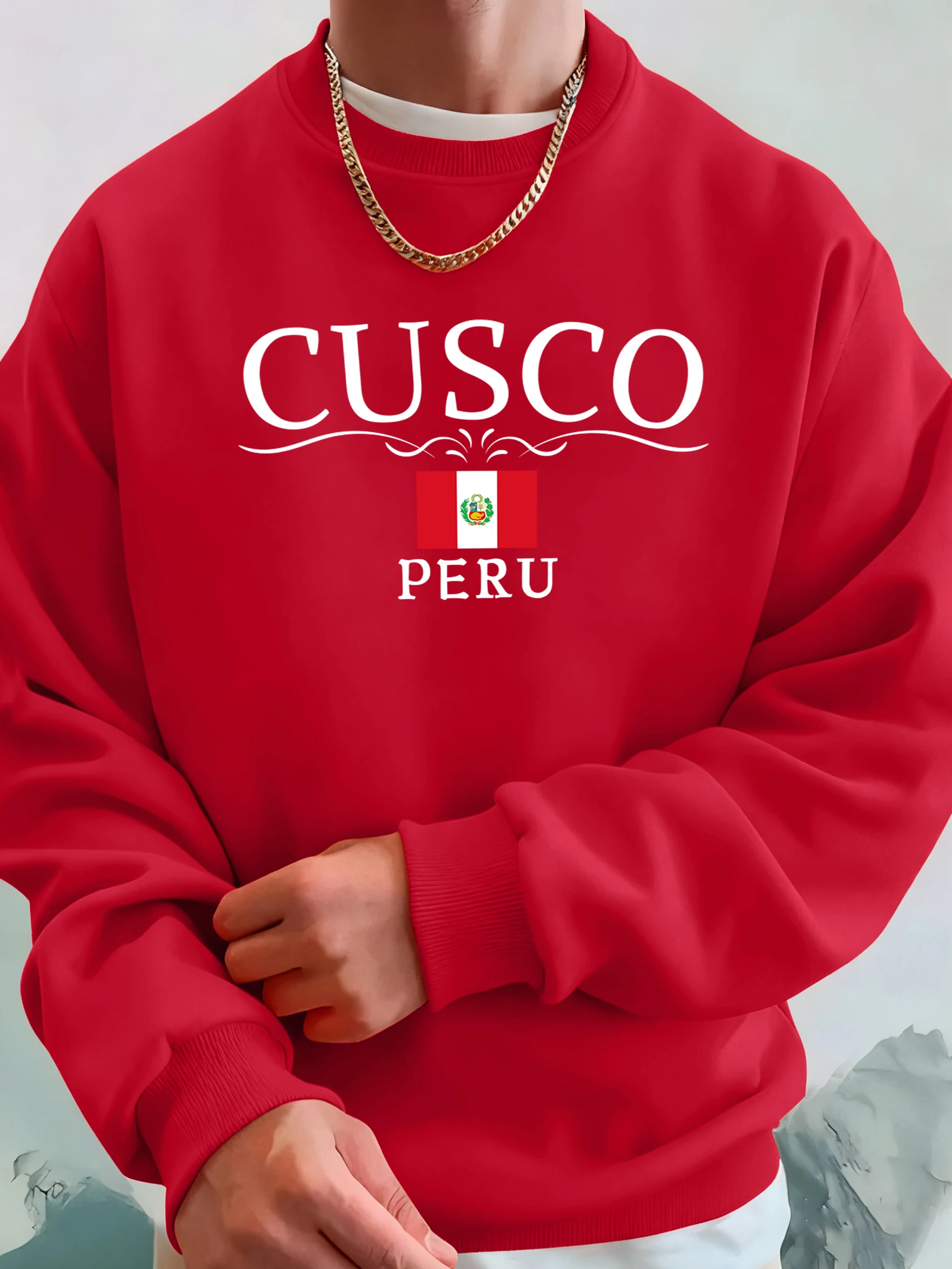 كوسكو بيرو رسالة وعلم يطبع الصوف الشارع الشهير رجل الشارع كل مباراة هوديس الخريف الرياضة بلوزات بلوزة فضفاضة غير رسمية