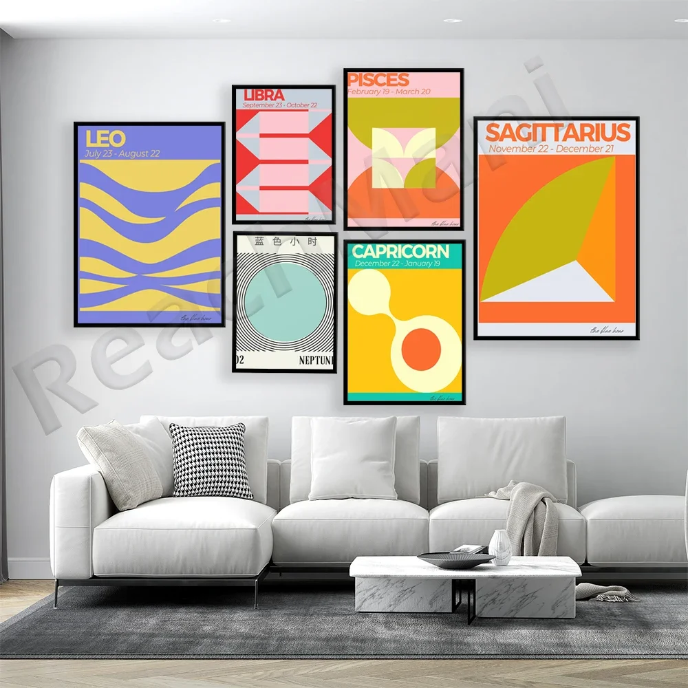 horoscope print, birthday, neptune, planetary art, aesthetic colorful poster, abstract design, exhibition poster