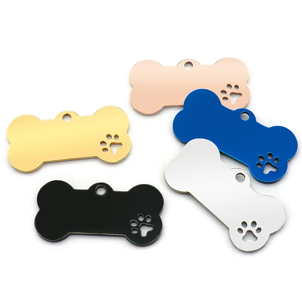 Wholesale 20Pcs Personalized Collar Stainless Bone Pet ID Tag Engraved Pet ID Name Puppy Dog Tag Pendant Bone Pet Accessories