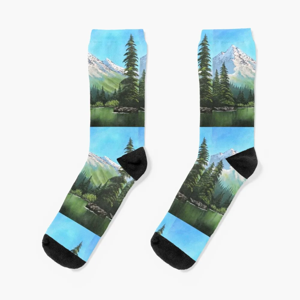 

Bob Ross Inspired Landscape - Mountain Art Socks Thermal man winter Toe sports gift anti-slip Man Socks Women's