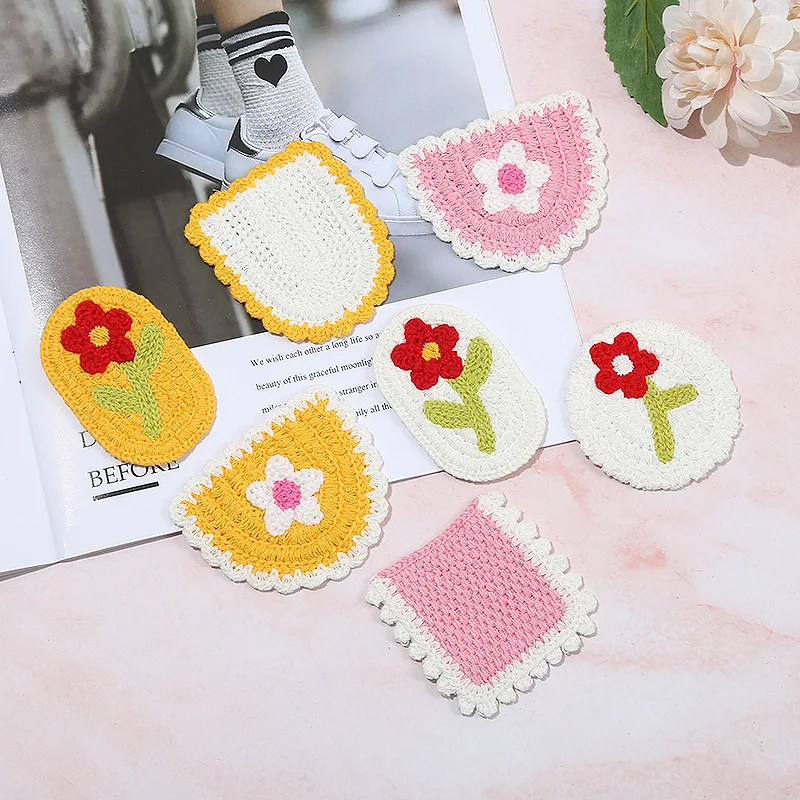 10Pcs Colorful Flower Woolen Embroidery Patches Irregular Square Appliques For DIY Headwear Hairpin Clothing Bag Crafts Jewelry