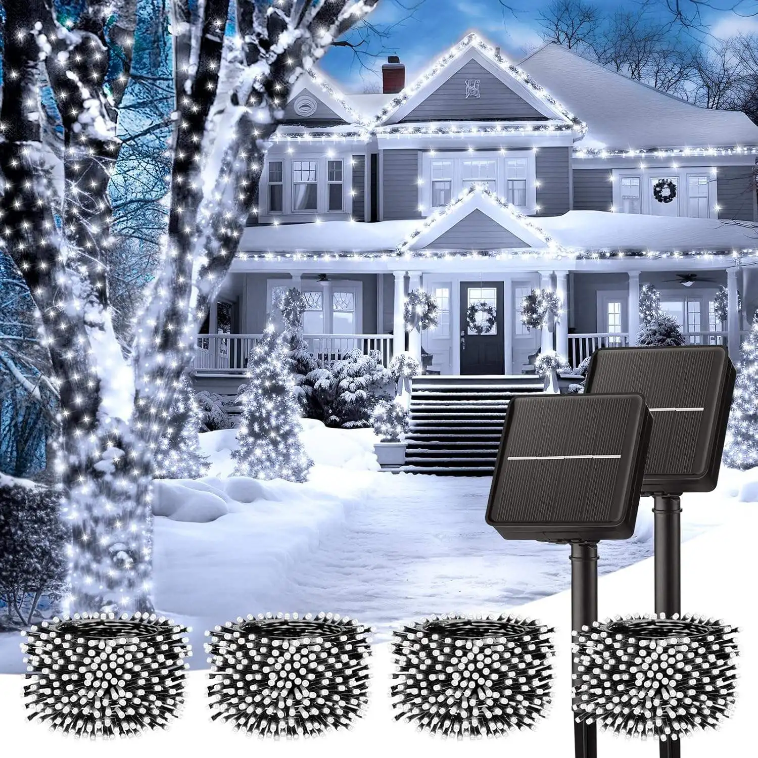 

Solar Power 5/7/12/22m Festoon LED Icicle Light String Wedding Fairy Garland Outdoor Patio Holiday Party Home Yard Decoration