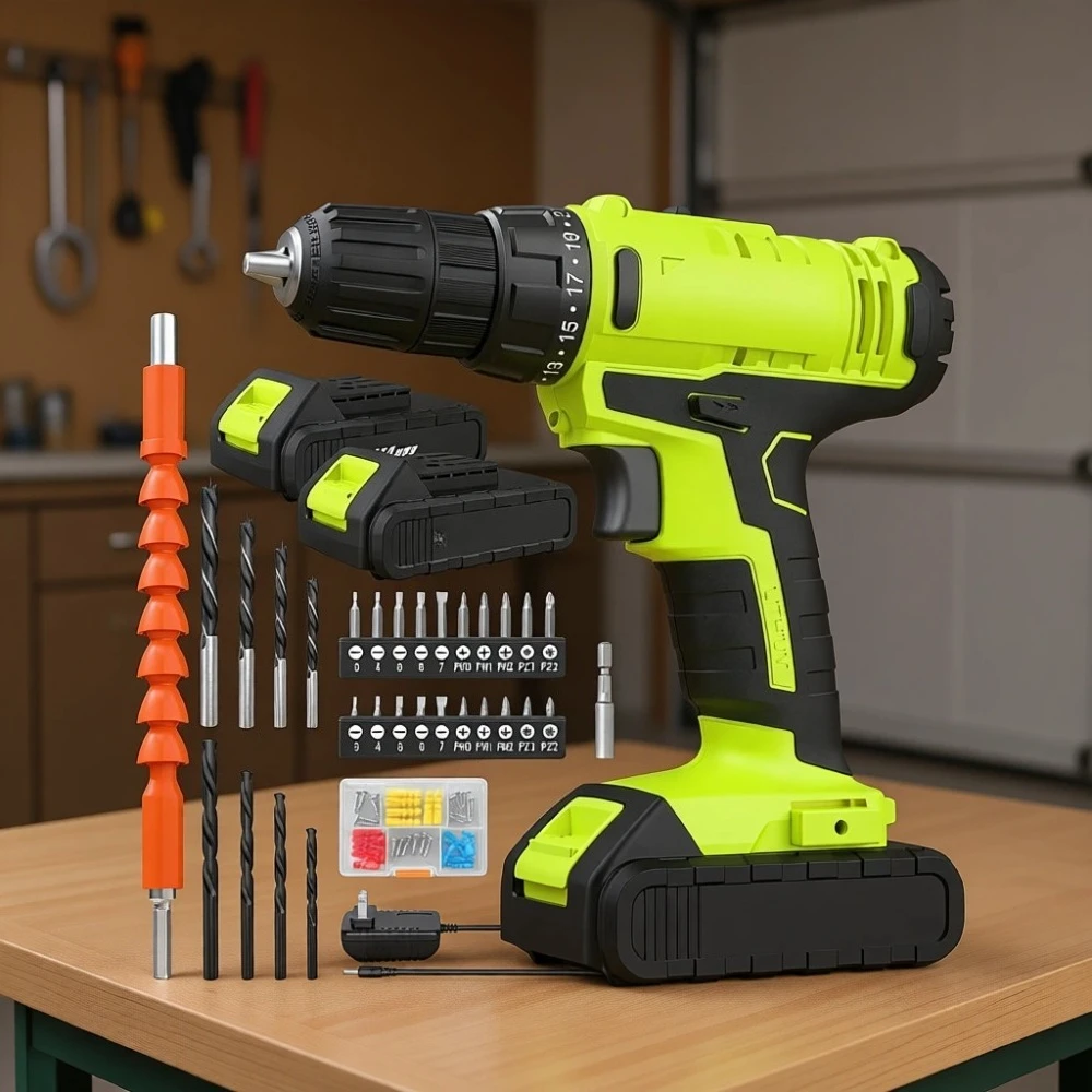 

20V Cordless Drill Driver with Two Batteries 30Nm 21 Plus 1 Torque 2 Speed Keyless 3 8 Inch Chuck LED Light Home Kit