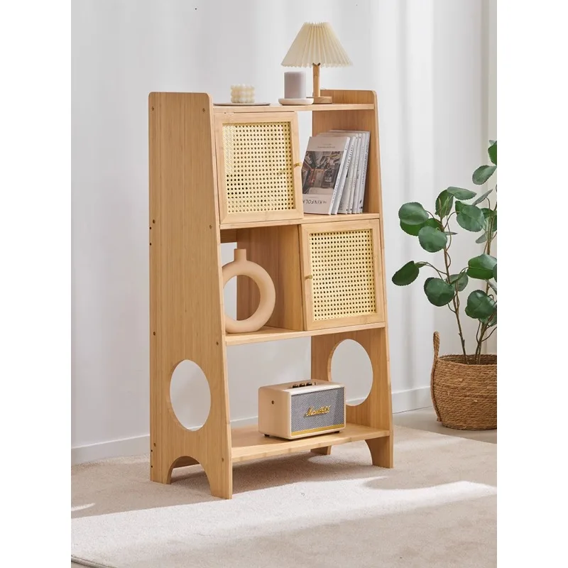 

Longshang bamboo bookshelf, shelf, household rattan storage cabinet, living room, bedroom bookcase, multi-functional acrylic dis