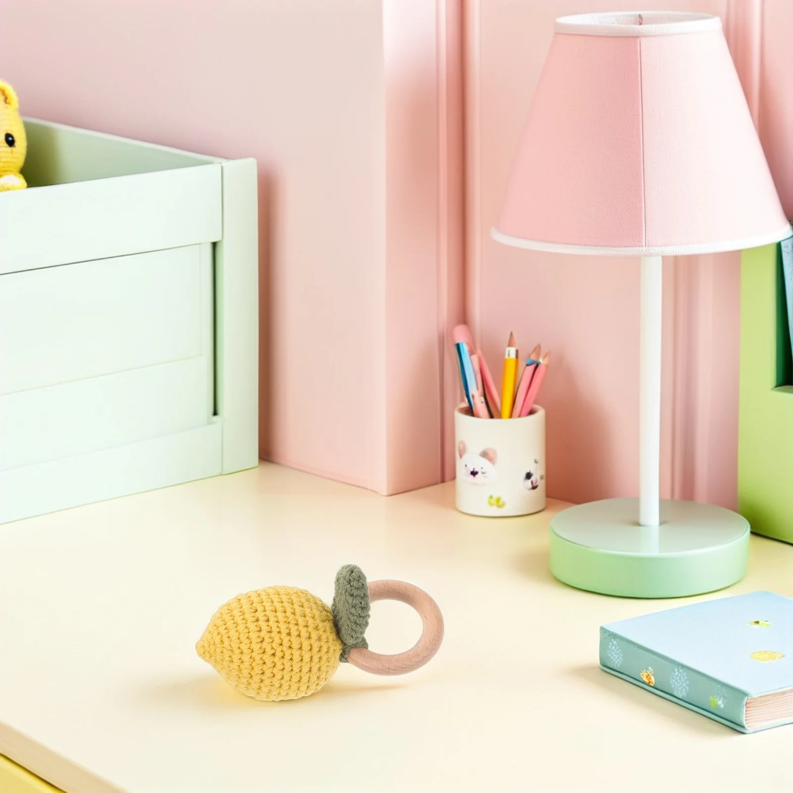 Soft Yarn Covered Wooden Rattle for Infants Handcrafted Crochet Shake Rattle Newborn Sensory Exploration Early Learning