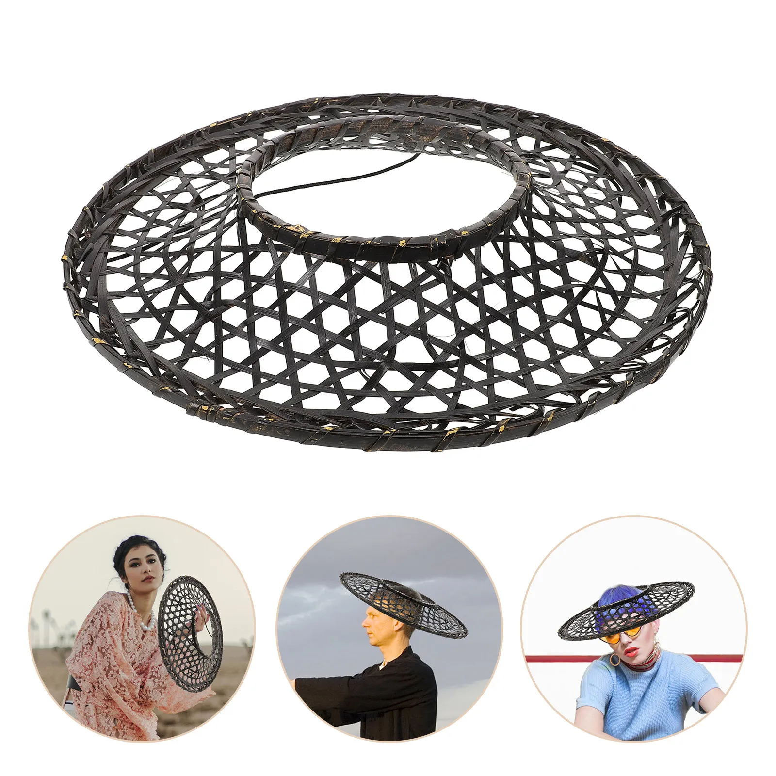 Sombrero de bambú estilo japonés tejido en forma de cono para cosplay, decoración de fiestas, accesorio de actuación, sombrero de arroz oriental hueco y ligero para adultos
