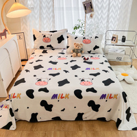 Cute Milk Cow Flat Sheet Twin King Cartoon Farm Animal Bed Sheet Set for Girl Teen Room Decor Kawaii Bed Cover with 2 Pillowcase