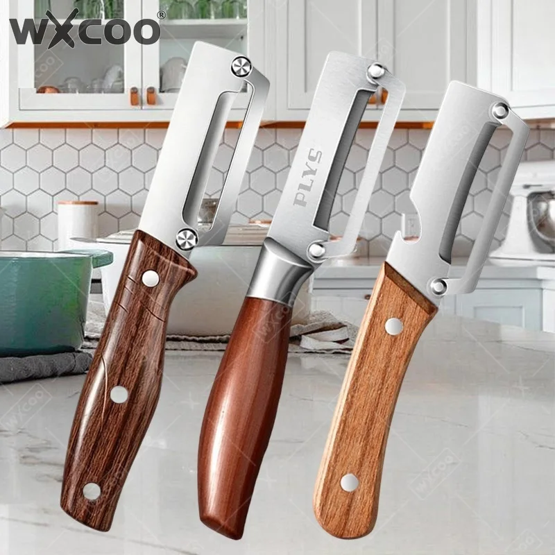 WXCOO Kitchen Peeler Fruit and Vegetables with Wooden Steel Handle Multi-Function Stainless Steel Kitchen Specific Slicing