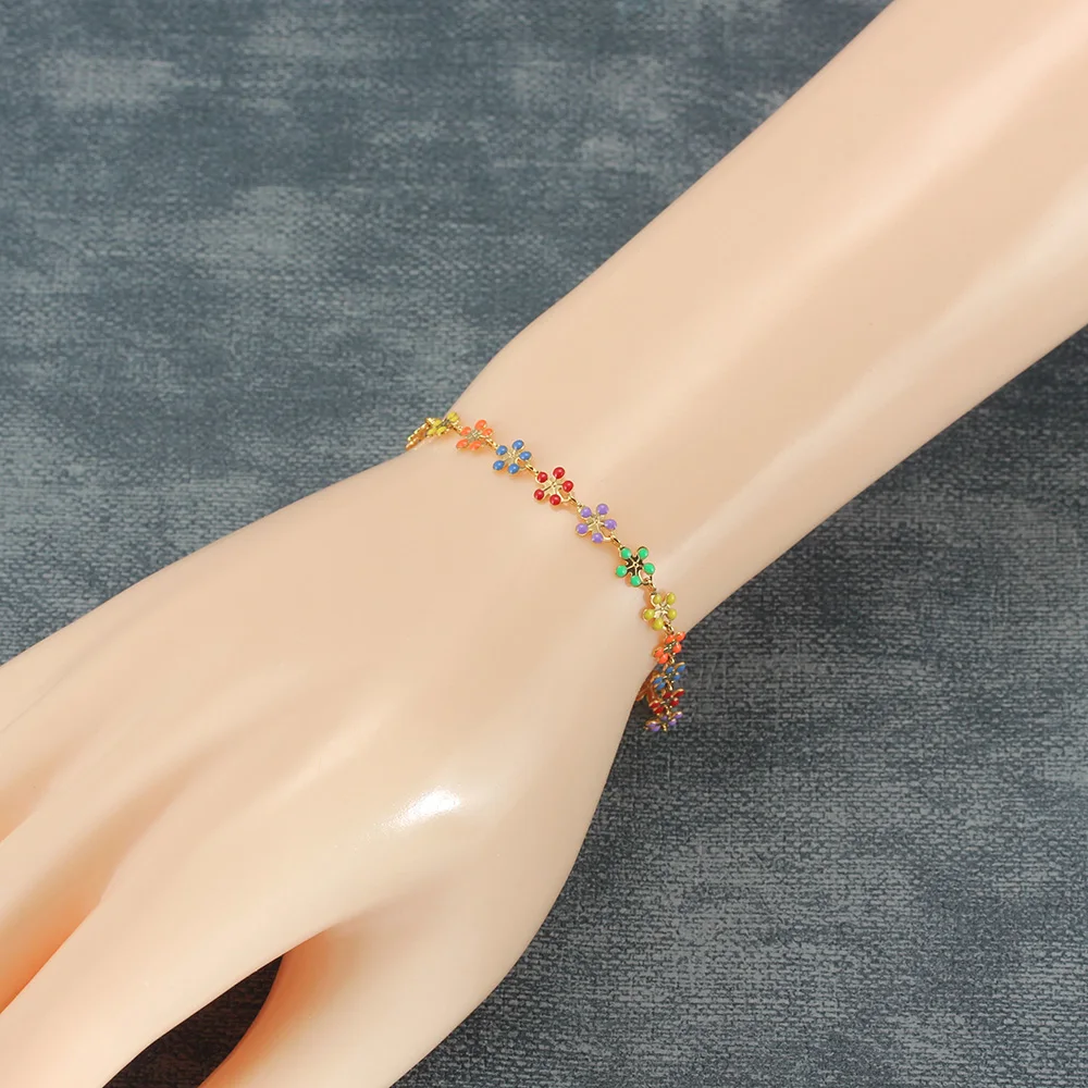 سوار سلسلة من المينا من الفولاذ المقاوم للصدأ للنساء ، ملون ، لطيف ، سحر رومانسي ، مجوهرات نسائية متعددة الألوان ، 7-9 بوصة ، فاخرة
