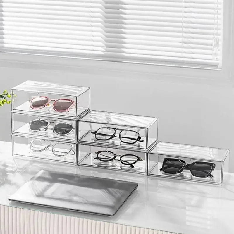 Sturdy Stacking Glasses Organizer Stackable Eyeglasses Holder Transparent Stackable Drawer Type Glasses Storage Box Organize