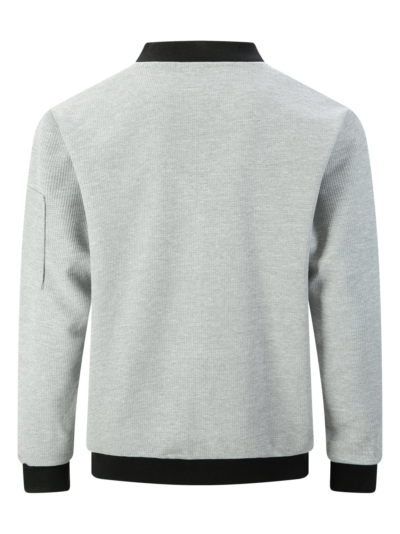 Herrenjacke aus Waffelstrick mit geripptem Baseballkragen, lässige Fliegerjacke mit durchgehendem Reißverschluss, mit Reißverschlussmanschetten und Taschen, lässiger Stil. – Detail 7