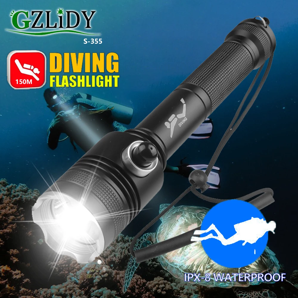 

Powerful XHP50 LED Diving Flashlight Professional IP68 Waterproof Torch 150m Underwater Dive Lamp Super Bright 18650 Lantern