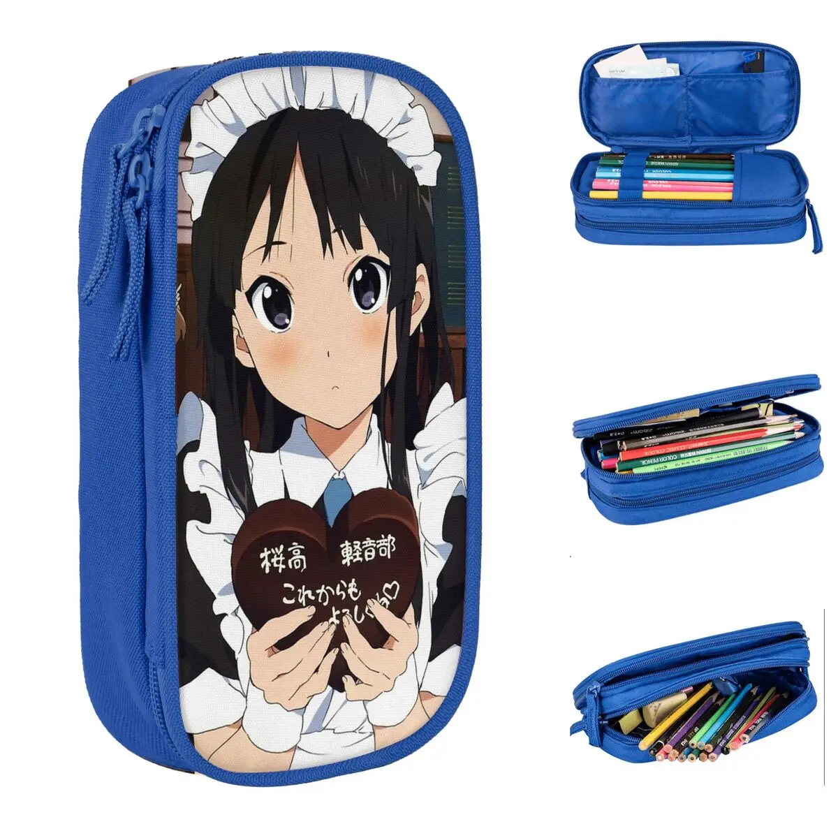 Mio's Valentine K-ON مقلمة مقلمة قلم رصاص للفتيات الصبي حقيبة تخزين كبيرة اللوازم المدرسية اكسسوارات الهدايا