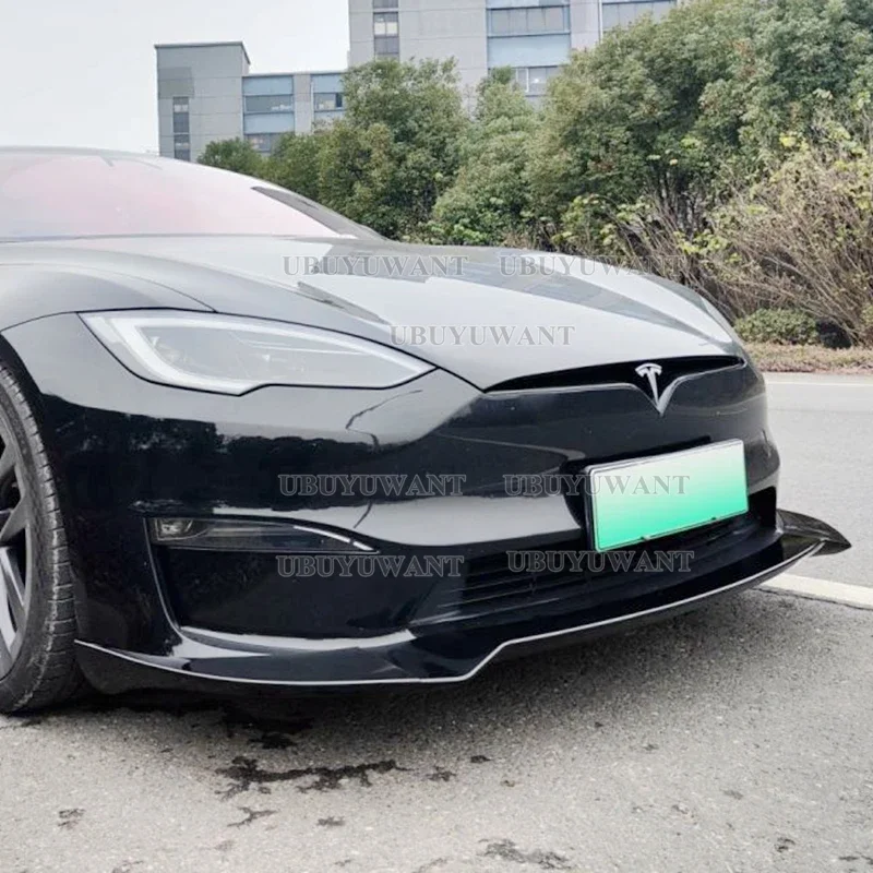 For Tesla Model S 2022 2023 2024+ Car Bumpers Auto Refit Parts ABS Plastic Front Lip Spoiler Splitter MATT BLACK/ GLOSSY BLACK