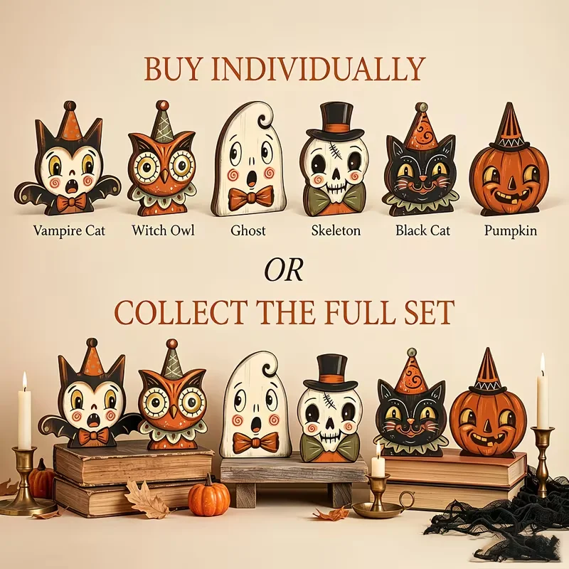 Halloween-Innendekoration, Vintage-Holzblöcke zur Regaldekoration, Einweihungsgeschenke – Detail 7