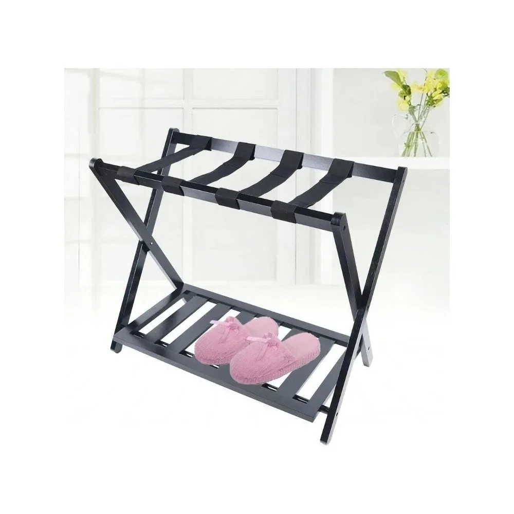 Folding Luggage Rack Wooden Suitcase Luggage Stand for Home Bedroom Hotel with Shelf Travel Suitcase Holder Shoes Storage Stand