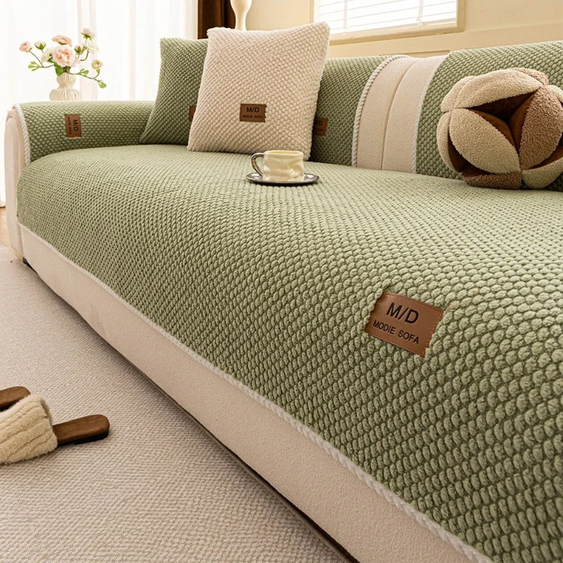 Chinese Style Bubble Grain Plush Sofa Cover Non Slip Soft Mat Washable Sofa Pad Leather Label Furniture Protector Sofa Cushion