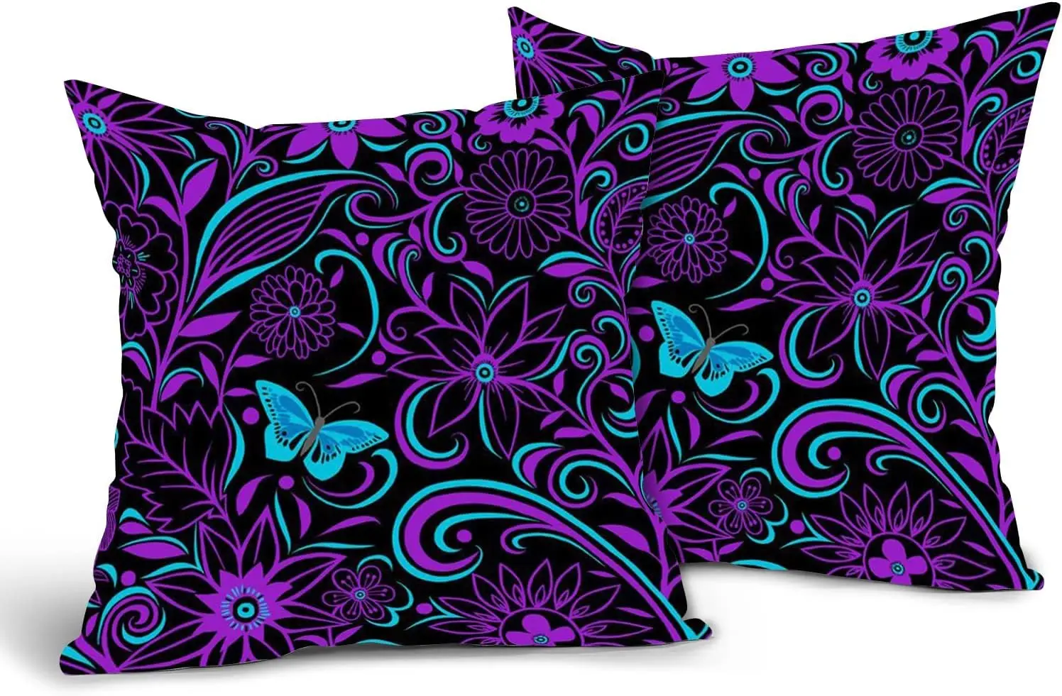 

Gothic Butterfly Pillow Cover Purple Floral Throw Pillow Covers 18x18 In Set of 2 Spring Summer Square Cushion Cover Pillowcase