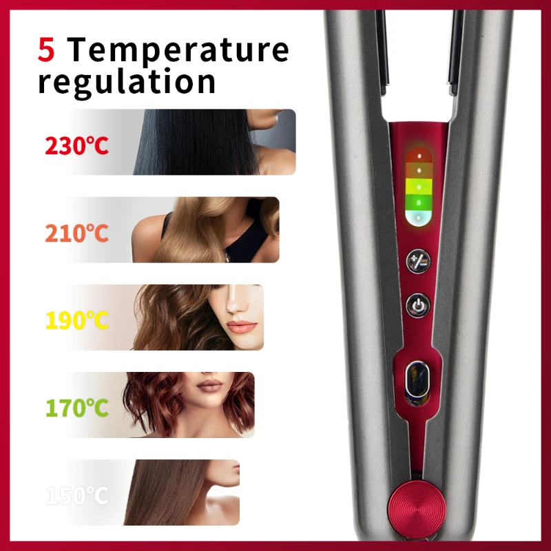 Portable Hair Straightener Curler Dual Purpose Multi-Speed Adjustable Thermostat Straightening Clip