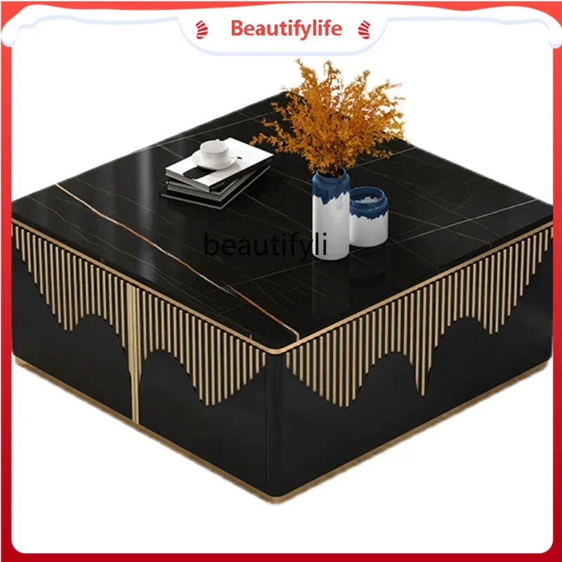 

K185 K18 Light luxury American slate coffee table TV cabinet combination stainless steel post-modern home living room coffee tab