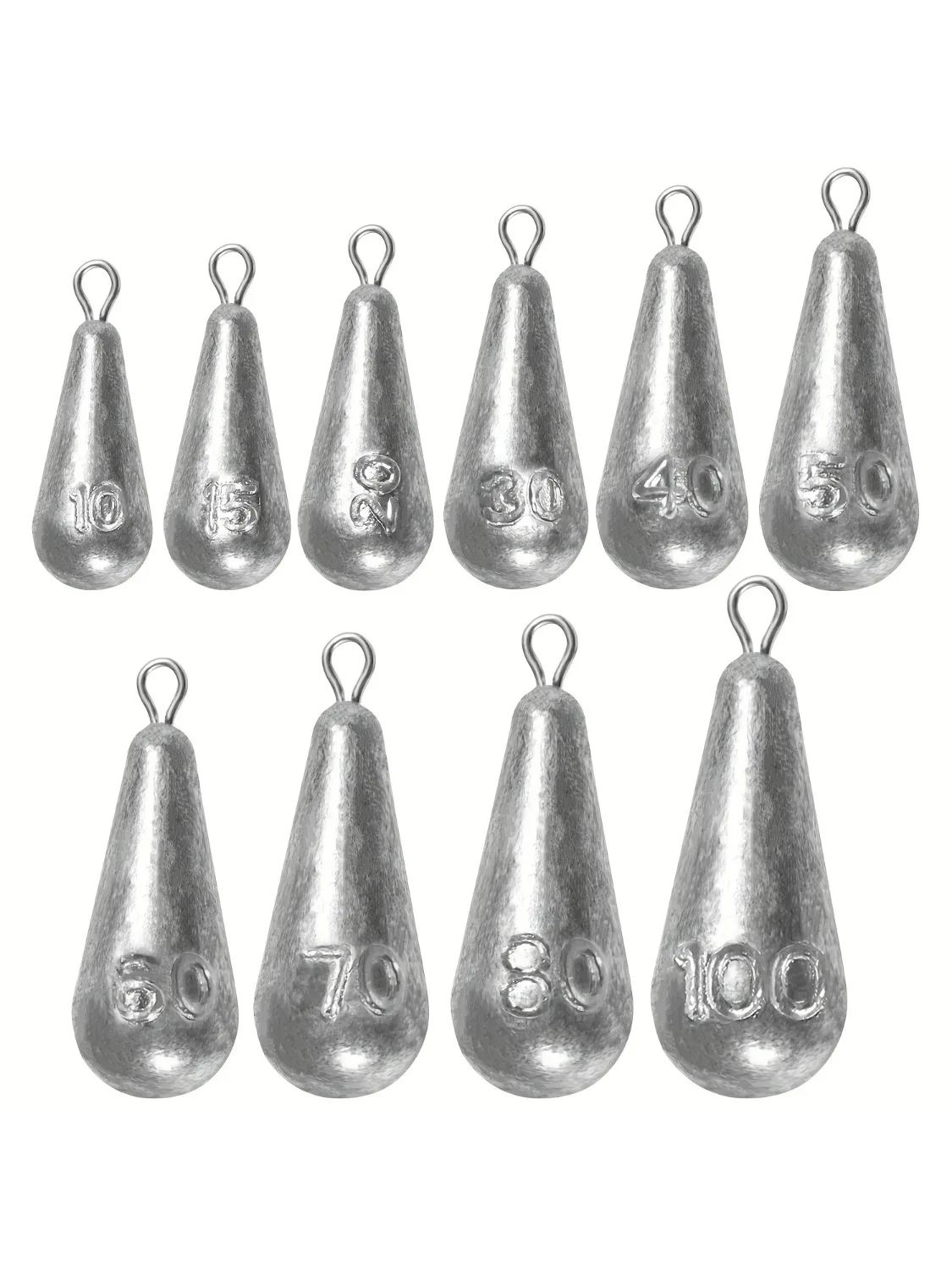Plombs de poids de pêche, plombs de pêche en forme de larme de 10 tailles, poids de tir de chute de coulée de bar pour l'eau salée et l'eau douce