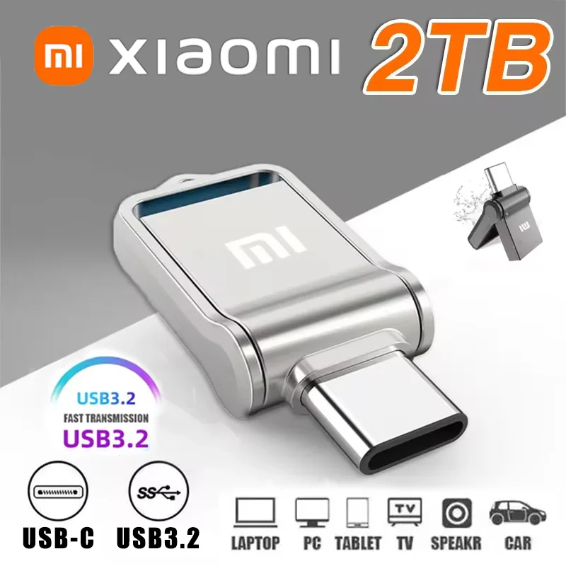 محركات أقراص فلاش Xiaomi USB 2 تيرابايت USB 3.2 عالية السرعة للهاتف المحمول والكمبيوتر ناقل الحركة المتبادل واجهة محمولة من النوع C قرص U معدني