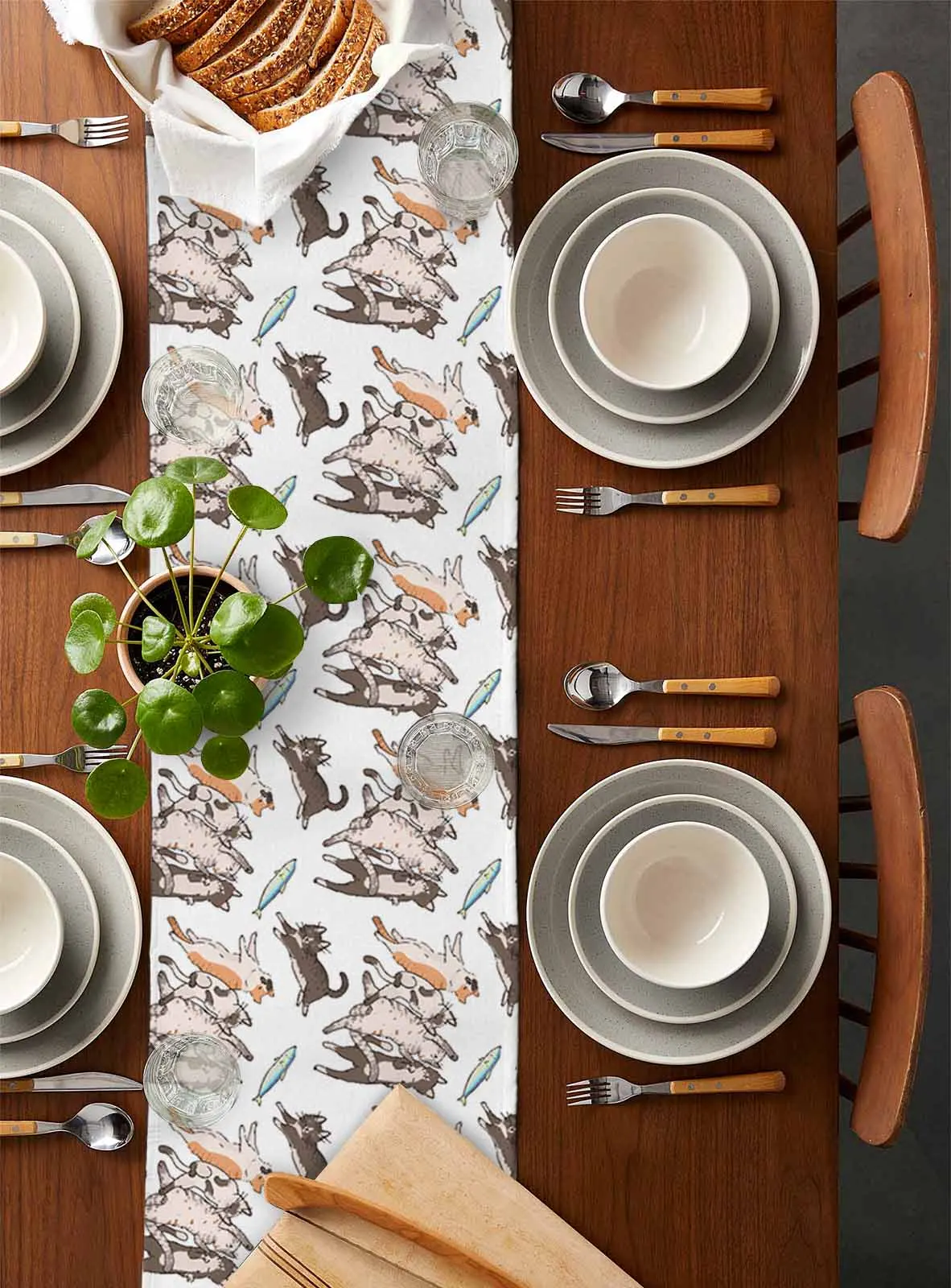 Cat Animal Fish Table Runners Kitchen Dining Decoration Table Runners Wedding Party Table Decor