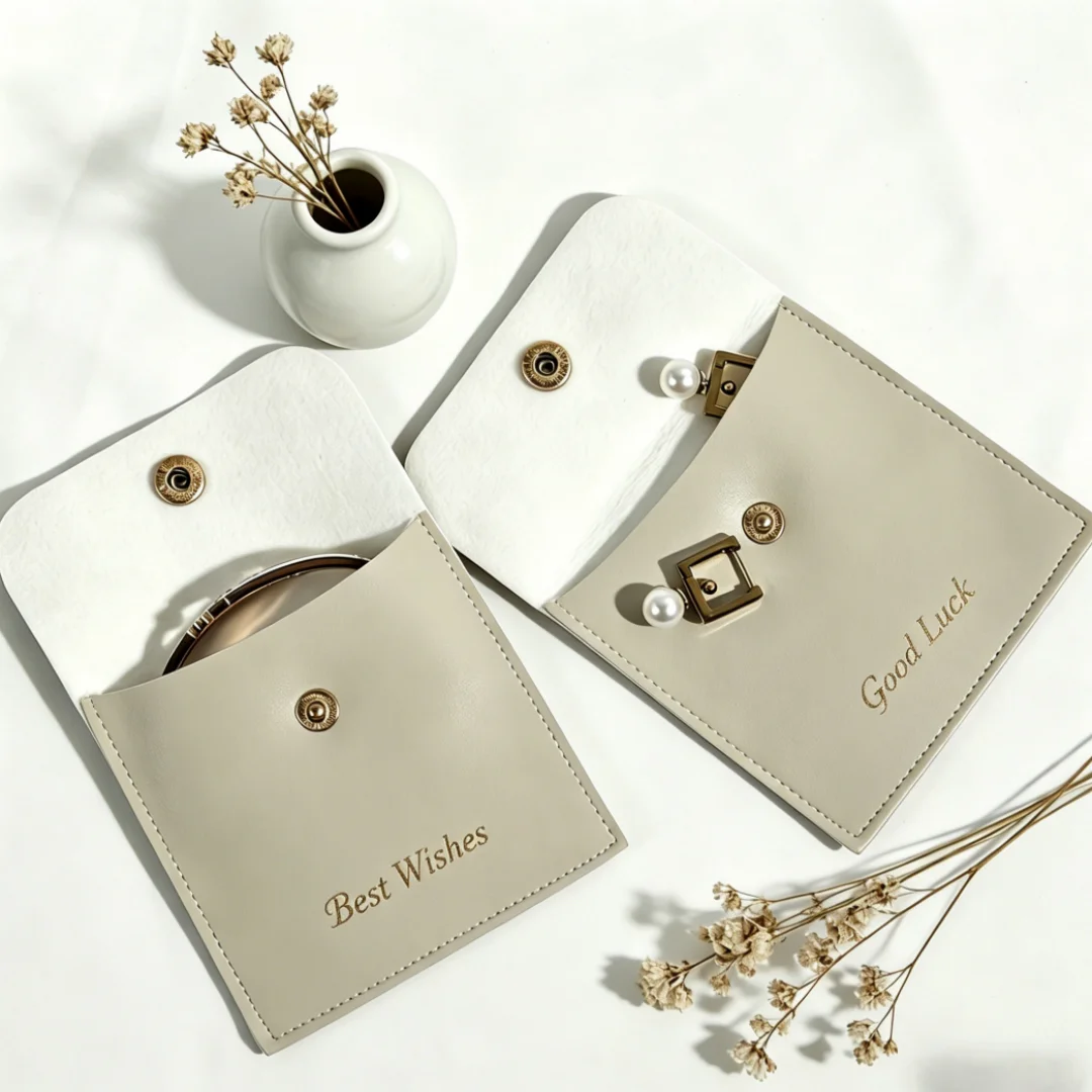 5Pcs Stylish PU Leather Snap Pouches Portable Jewelry Organizer Perfect for Wedding Ring Gift Display & Daily Small Item Storage