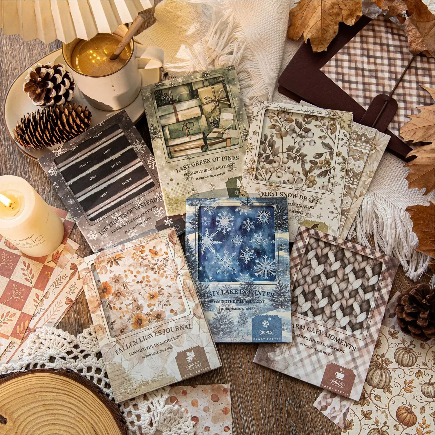 

30Pcs Retro Winter Journal Paper, Vintage Scrapbook Material Paper for DIY Collage, Autumn Aesthetic Craft Paper