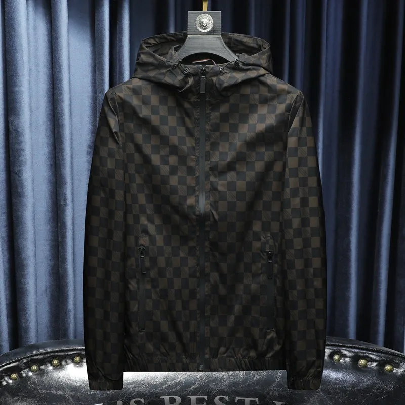 

Новая мужская куртка с капюшоном в клетку, весна-осень в Европе, корейская версия, молодежная повседневная куртка с принтом, модная
