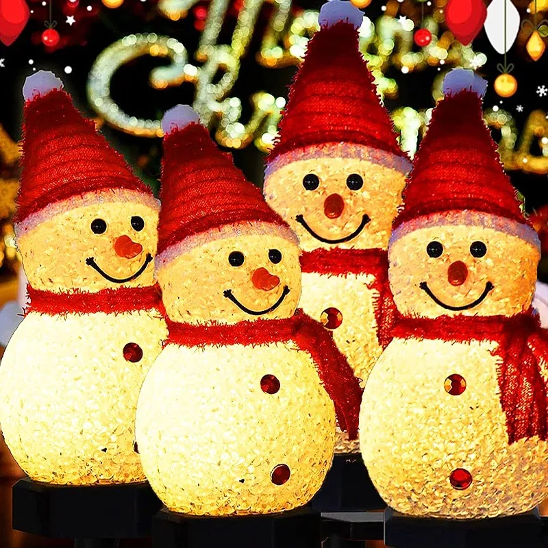 

4/1 шт. светодиодные рождественские солнечные фонари со снеговиком, милые снеговики, уличный водонепроницаемый светильник, садовый газон, забор, лампы, праздничный декор для вечеринки