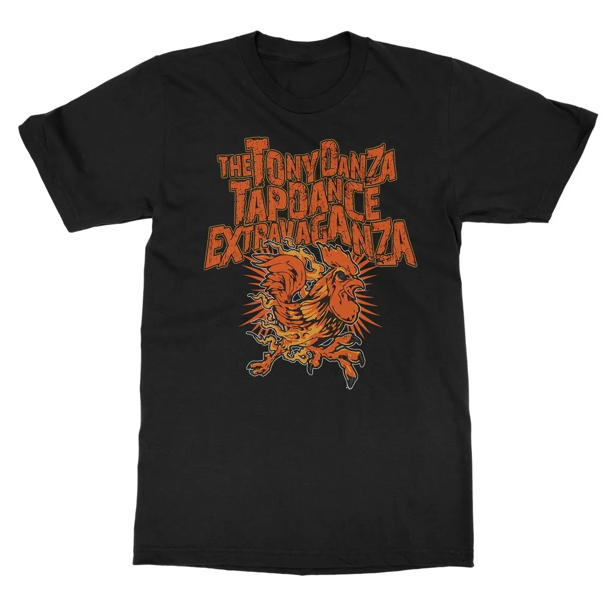 The Tony Danza Tapdance Extravaganza Flame Rooster Print T Shirt, Fiery Aggressive Rooster Vintage Punk Graphic
