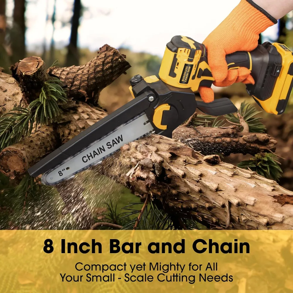 

Mini Chainsaw for Dewalt 20V MAX Battery, 8-Inch Brushless Cordless Pruning Chainsaw, 24.6FT/S Fast Powerful Cutting