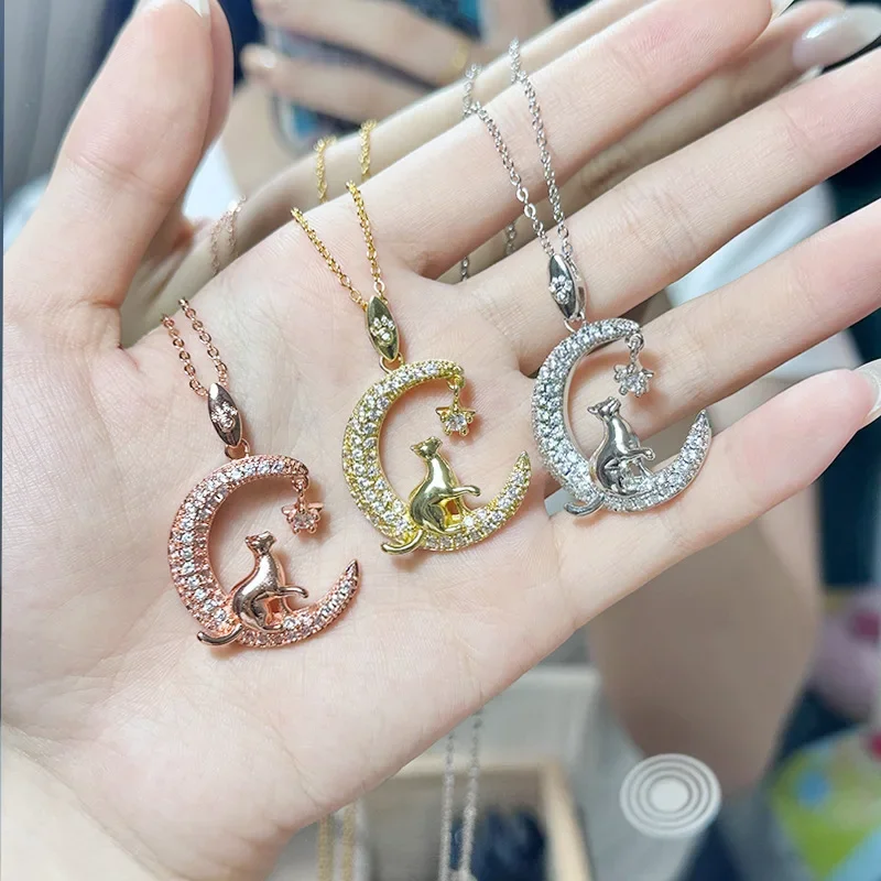 

MDL Moissanite Style American Maiden Moon Cat Necklace Gold-plated Cute Mori Pendant Niche Temperament Necklace