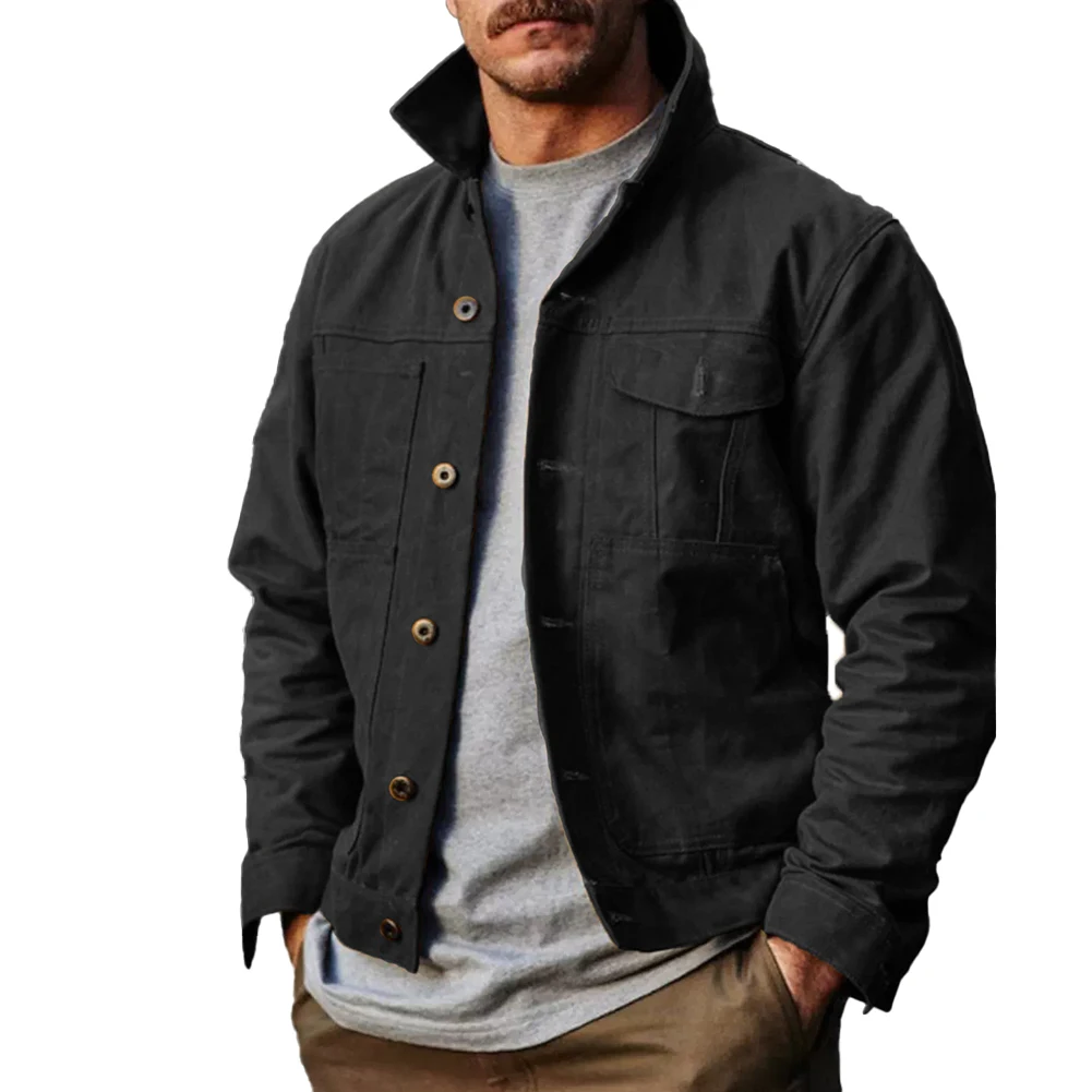 سترة طية صدر السترة ملابس خارجية غير رسمية نزهة شتوية موضة XL ملابس خارجية دافئة سوداء للخريف نمط الهيب هوب الصلبة