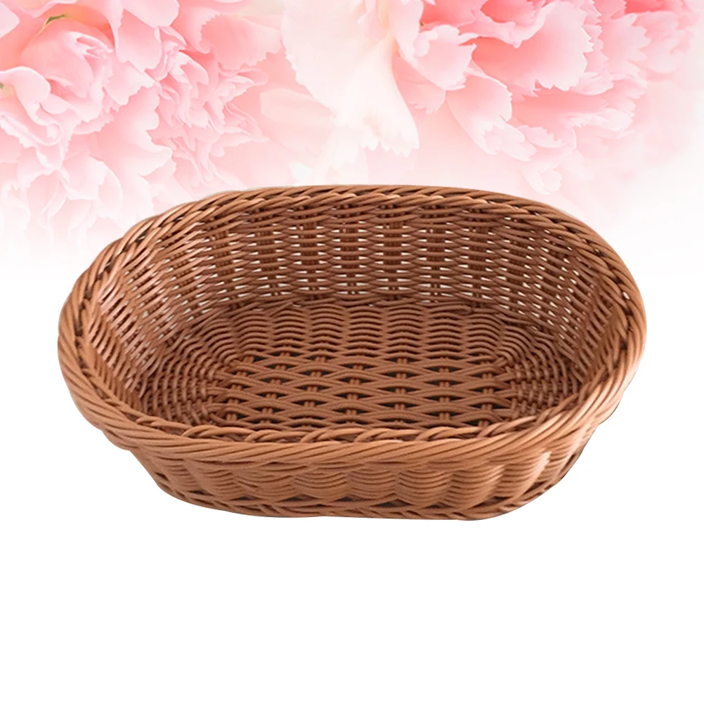

1pc Imitated Rattan Woven Basket Oval Fruit Vegetable Storage Organizer Household Desktop Basket For Kitchen Bathroom